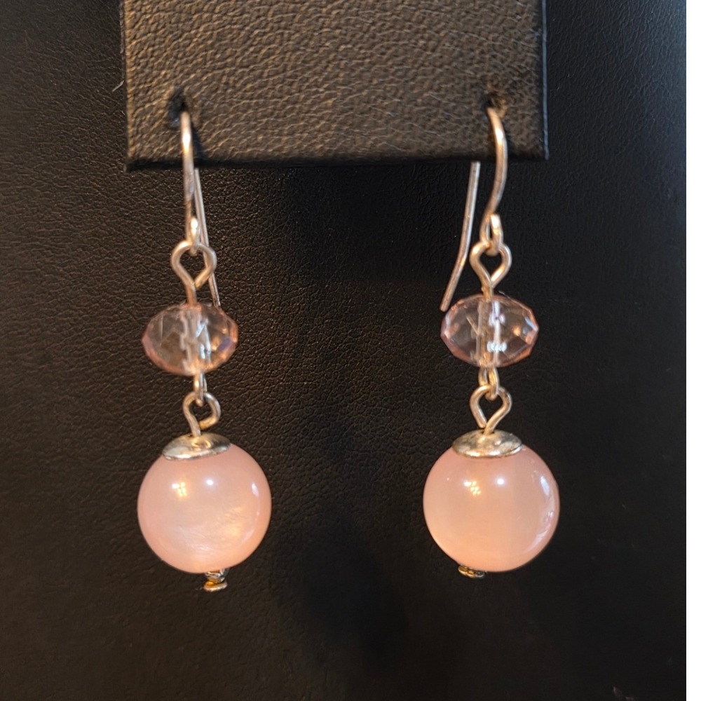 Pink Moonglow Beaded Dangle Earrings Silver Tone Vintage Style Boho‎
